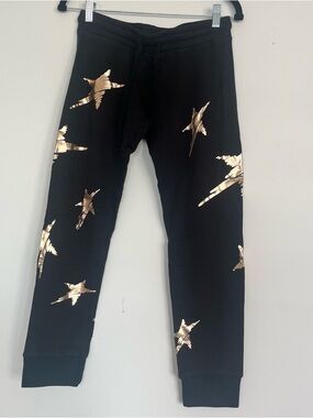 Lauren Moshi Black Joggers with Metallic Gold Star Motif